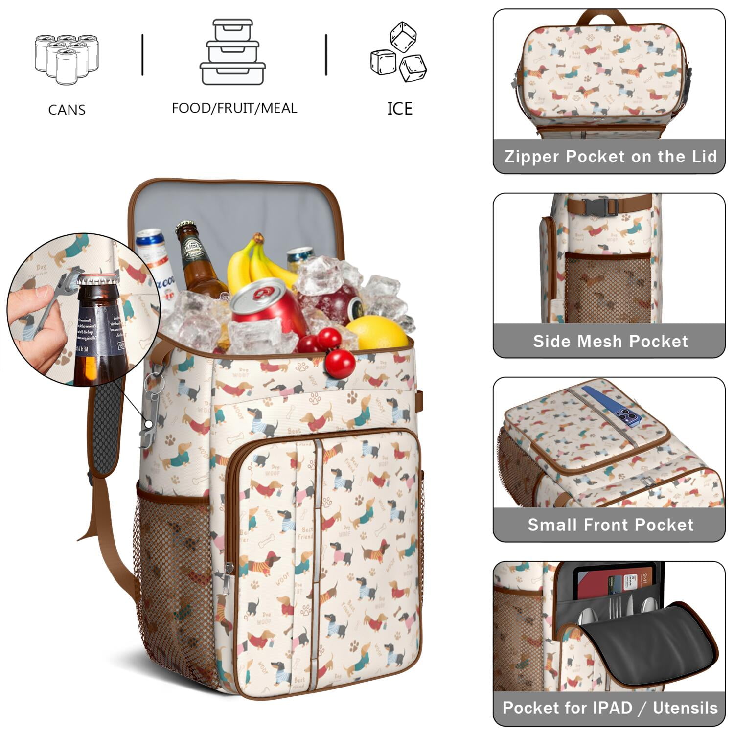 Travel Cooler Bag - Dachshund Camping Beer Cooler Backpack with Bottle Opener- Waterproof Insulated Picnic Backpacks - Cooler Bag for Beach