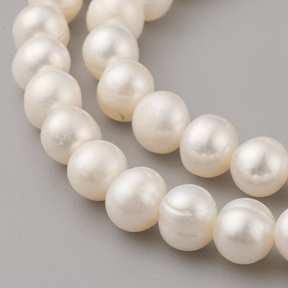 Cultured Freshwater Pearl Beads Strands Round Old Lace 8~9x7.5~8mm Hole: 0.5mm 49pcs/strand 14.5 inch(37cm)