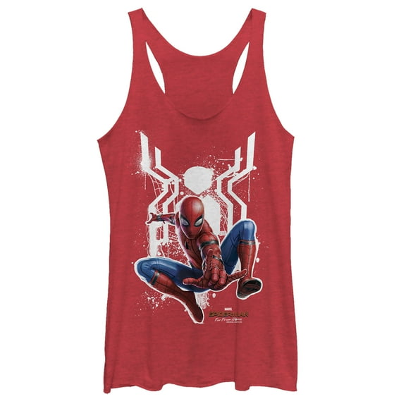 Women's Marvel Spider-Man: Far From Home Logo Splatter  Racerback Tank Top Red Heather Medium