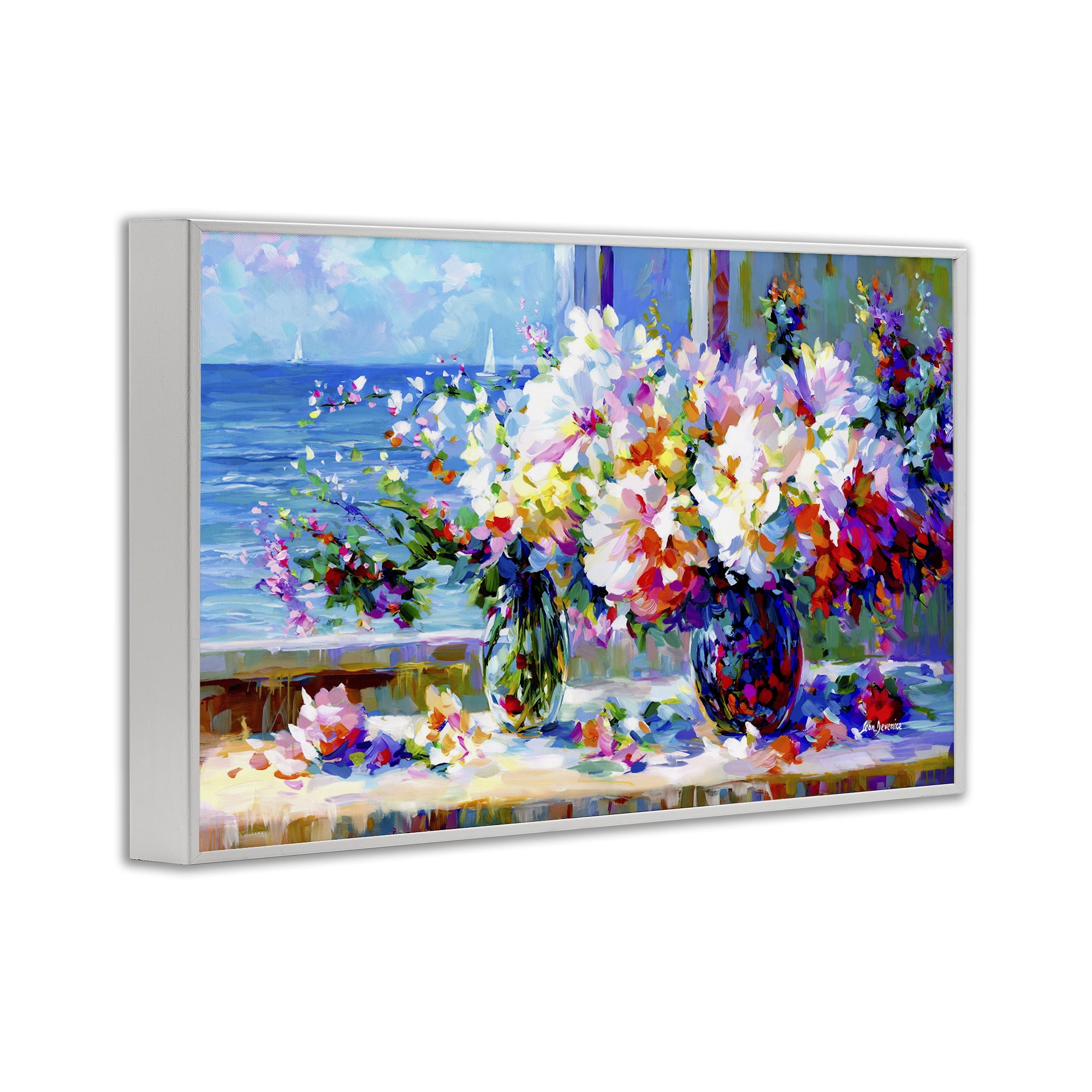 Stupell Industries Blossoms By The Sea Botanical & Floral Painting White Framed Art Print Wall Art, 30 x 20