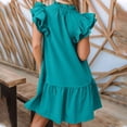 thumbnail image 3 of Yindaity Womens 2024 Summer V-Neck Drawstring Ruffle Cap Short Sleeve Side Pockets Mini Dress Sundress Green,XL, 3 of 4