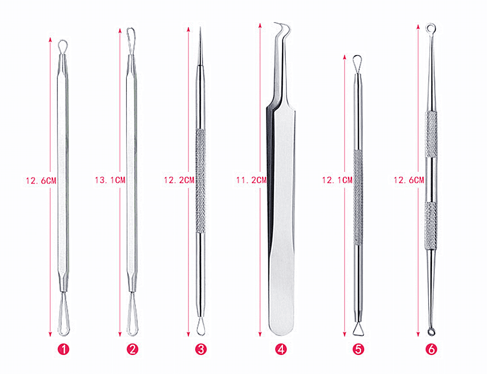 Professional Surgical Blackhead Remover Tools, Blemish and Splinter Acne Pimple Removal Kit, Come Done Extractor Tool for Whitehead, Pimples - Beauty Tools Pack of 6