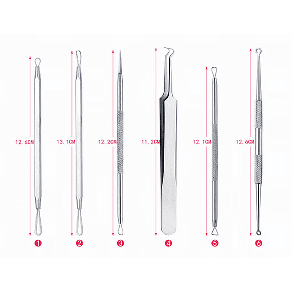 Professional Surgical Blackhead Remover Tools, Blemish and Splinter Acne Pimple Removal Kit, Come Done Extractor Tool for Whitehead, Pimples - Beauty Tools Pack of 6