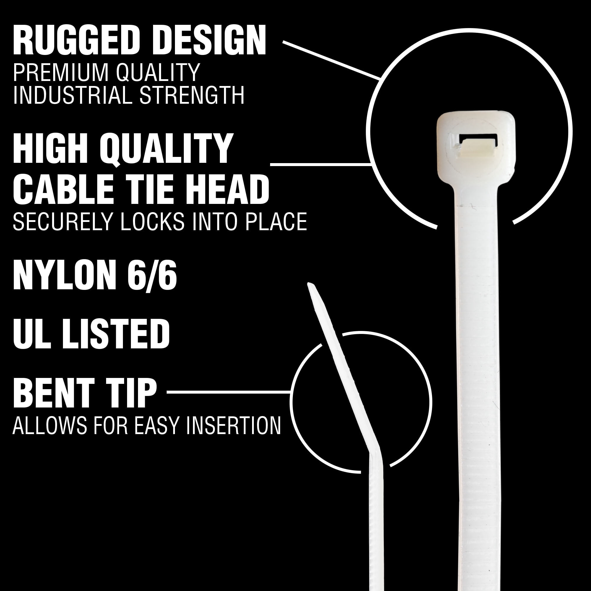 Cambridge ZipIts Cable Ties 11 Inch 75 Lb Standard Duty Zip Ties 100 Pieces Natural UL Listed Contractor Quality Industrial Strength