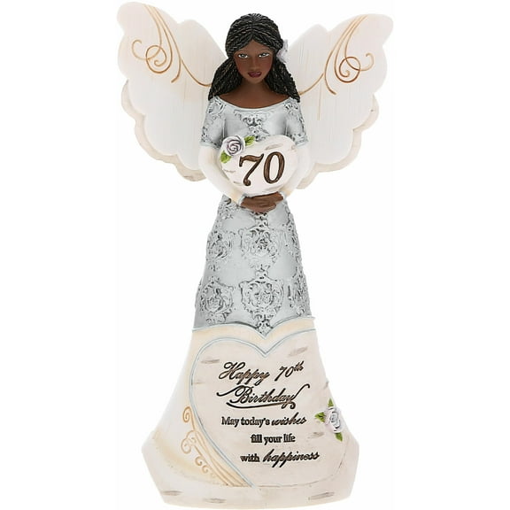 Pavilion - Happy 70th Birthday - 6" Ebony African American Angel Figurine Religious Best Friend Bestie BFF God Jesus Lover Christian Christ Gift Present