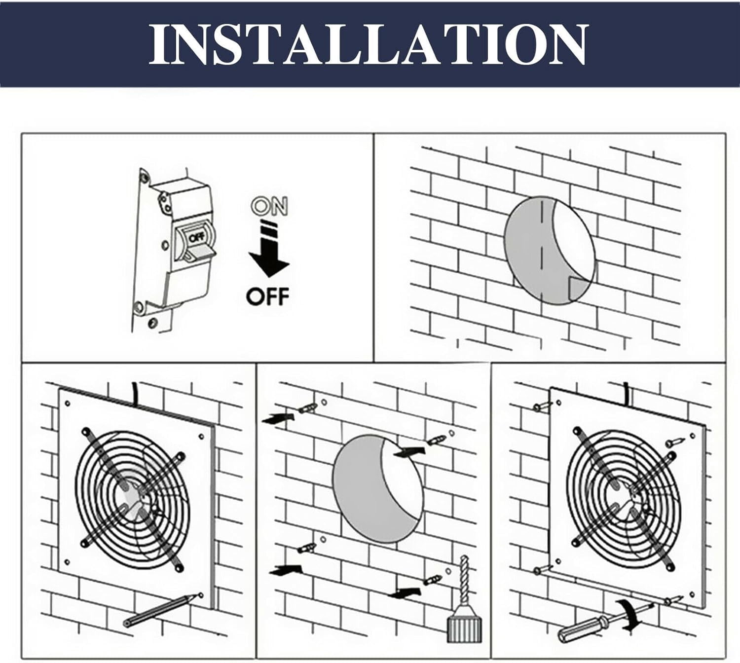 WSYW 10inch Kitchen Exhaust Fan 1240CFM Stainless Steel Low Noise Wall Mounted Ventilation Fan
