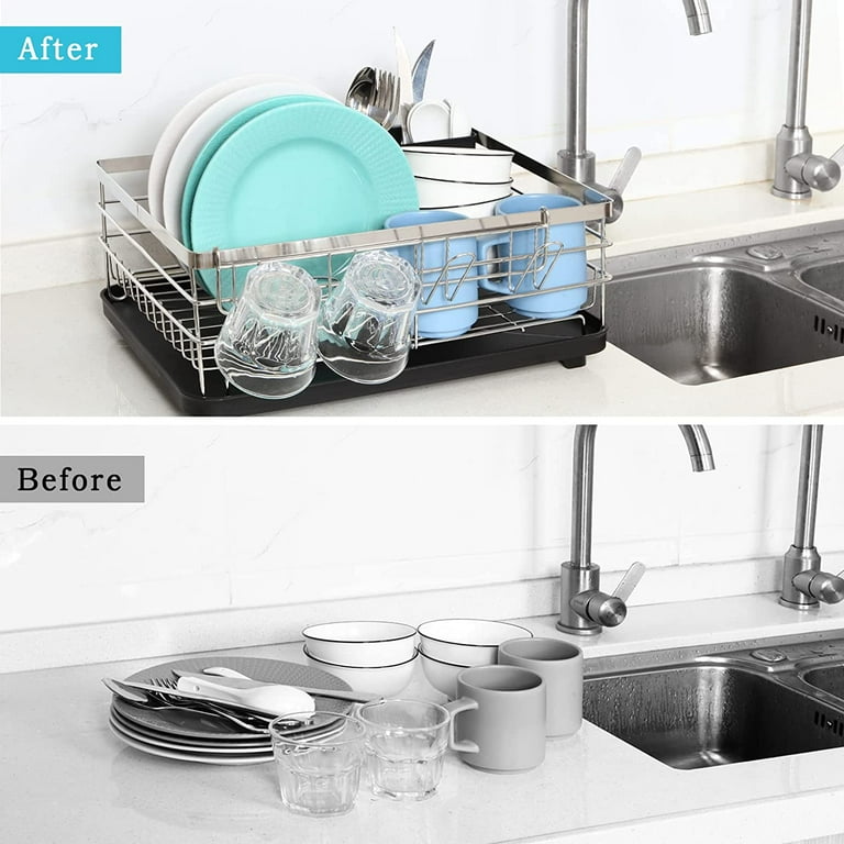 Countertop Dish Drying Rack Stainless Steel Dish Drainer with Utensil Holder Black Walmart