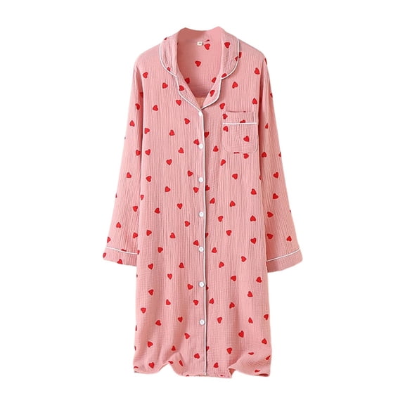 DHFJKG Nightgowns For Women Button Down Sleepshirt Long Sleeve Nightshirt Pajamas Turndown Collar Soft Breathable Casual Sleepdress Loungewear