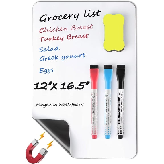 GoXteam Magnetic Dry Erase Board For Refrigerator, Dry Erase Board with 3 Markers and 1 Eraser (12 x 16.5 inch)