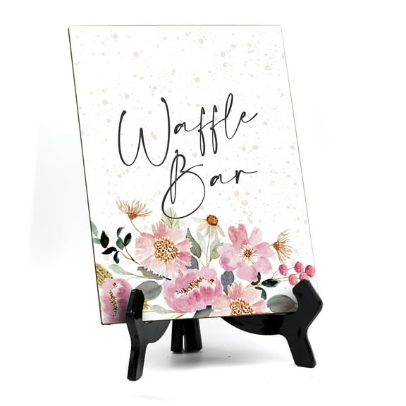 Waffle Bar Table Sign with Easel, Floral Watercolor Design (6" x 8")