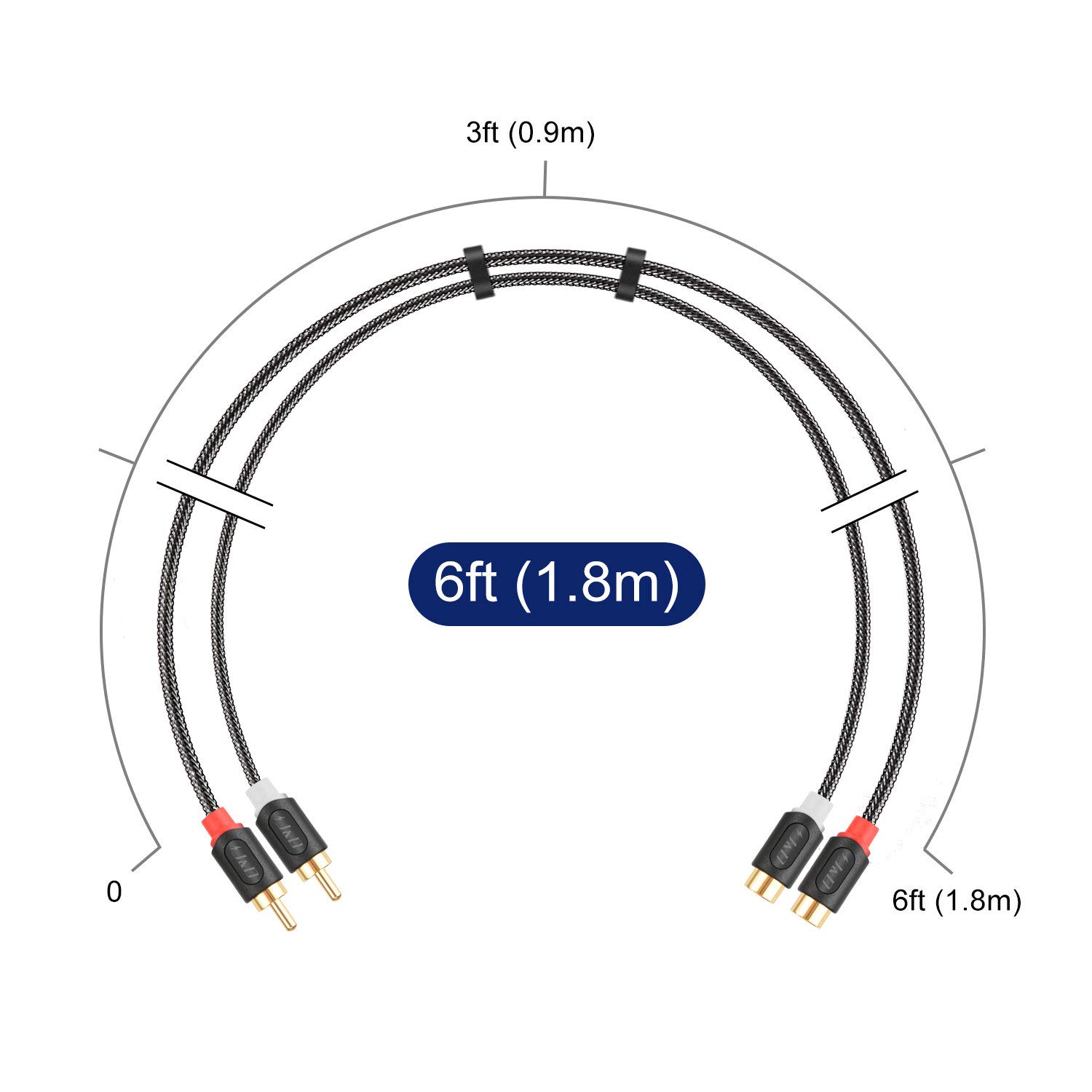 J&D 2 RCA Male to 2 RCA Female Stereo Audio Extension Cable, PVC Shelled and Nylon Braid, 6ft - image 4 of 5
