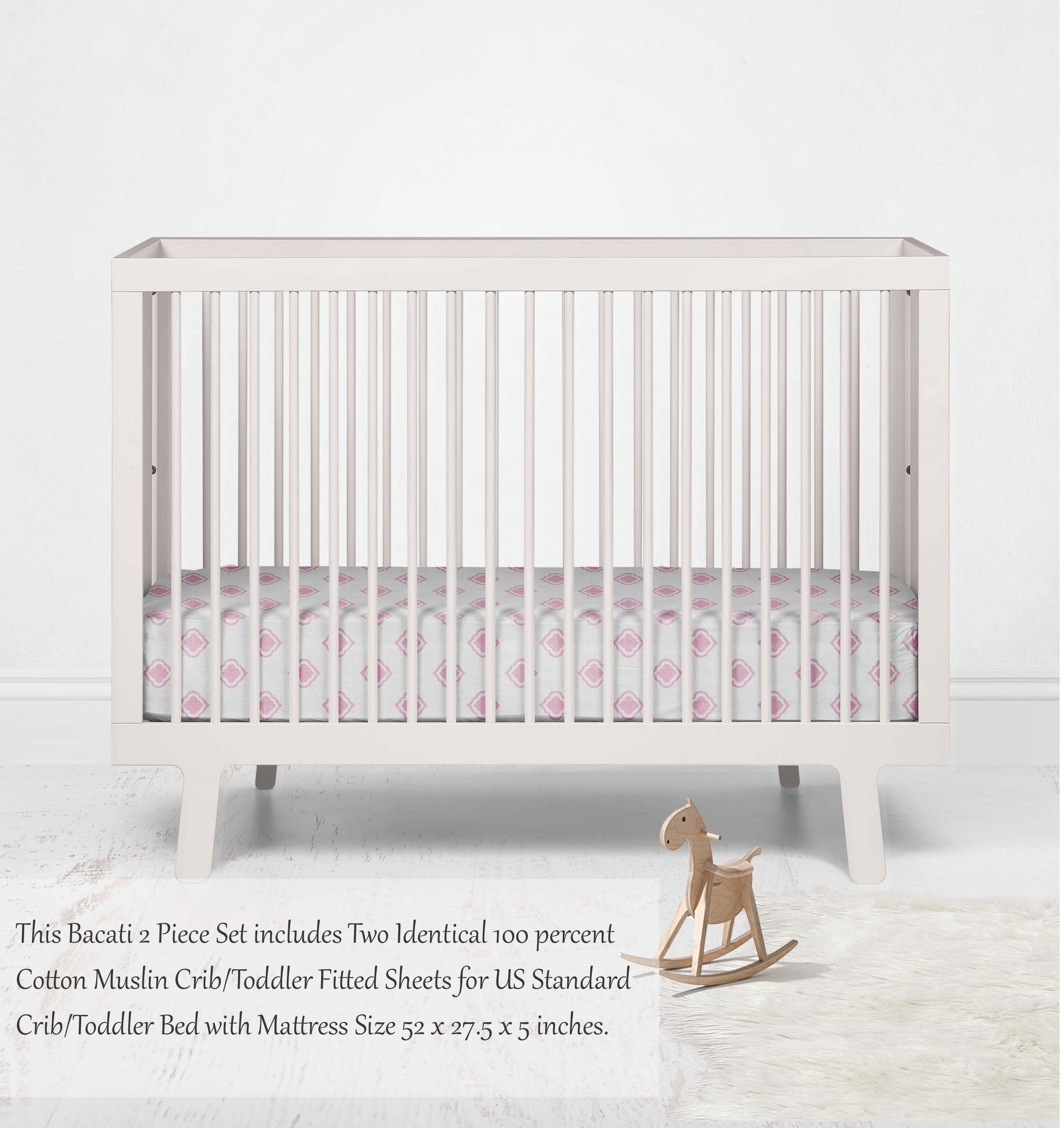 Bacati - Morocan Tiles Crib/Toddler Bed Fitted Sheets 100% Cotton Muslin 2 Pack, Pink
