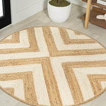 JONATHAN Y ANSA 6' Round Area Rug, Piper Two-Tone Chevron Jute - Cream/Natural, RNF111B-6R