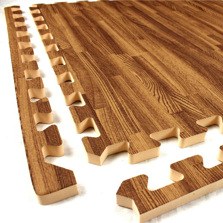 FlooringInc Premium 5/8 Thick Soft Wood Interlocking Foam Tiles, Yoga,  Kids Play Mat, 2'x2', 25 Pack, 100 sqft, Dark Oak 