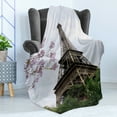 thumbnail image 4 of Eiffel Tower Soft Flannel Fleece Throw Blanket, Eiffel Natural Flowers Colorful Blossoms Cloudy Sky Perspective Paris Print, Cozy Plush for Indoor and Outdoor Use, 50" x 70", Grey Green, by Ambesonne, 4 of 5