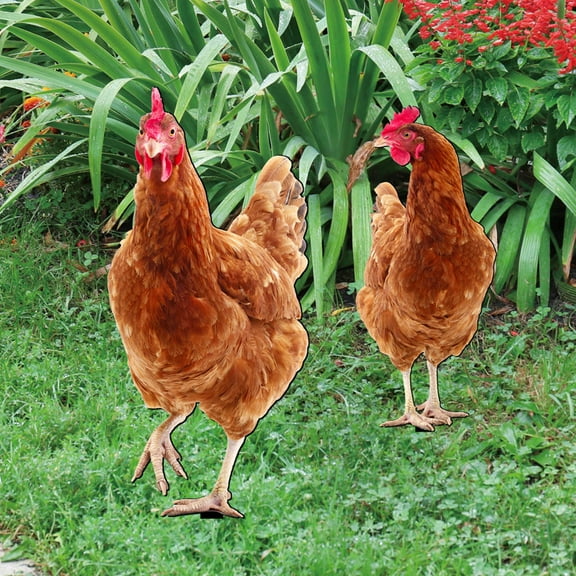 Masteelf Realistic Brown Acrylic Chicken Yard Stakes Decorative Garden Ornaments for Outdoor Decor 2pcs