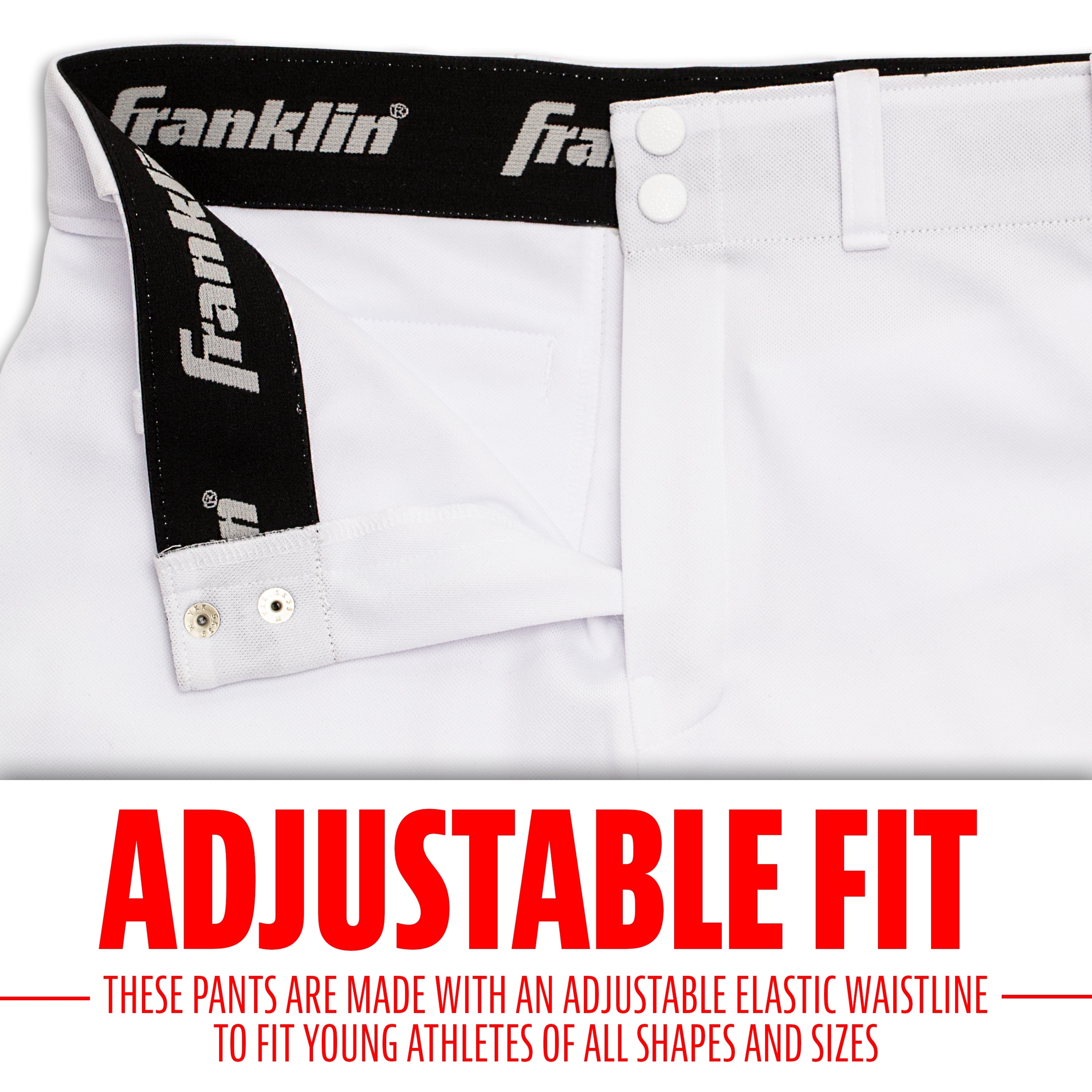 Franklin Sports Youth Classic Fit Baseball + Softball Pants, White, Youth Large