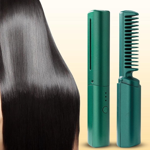 Plancha de pelo con peine caliente antiescaldaduras recargable por USB para viajes a casa para mujeres