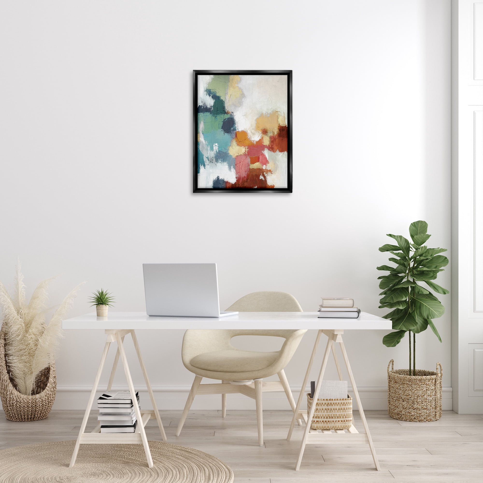 Stupell Industries Dynamic Abstract Hues Abstract Painting Black Floater Framed Canvas Art Print Wall Art, 25 x 31