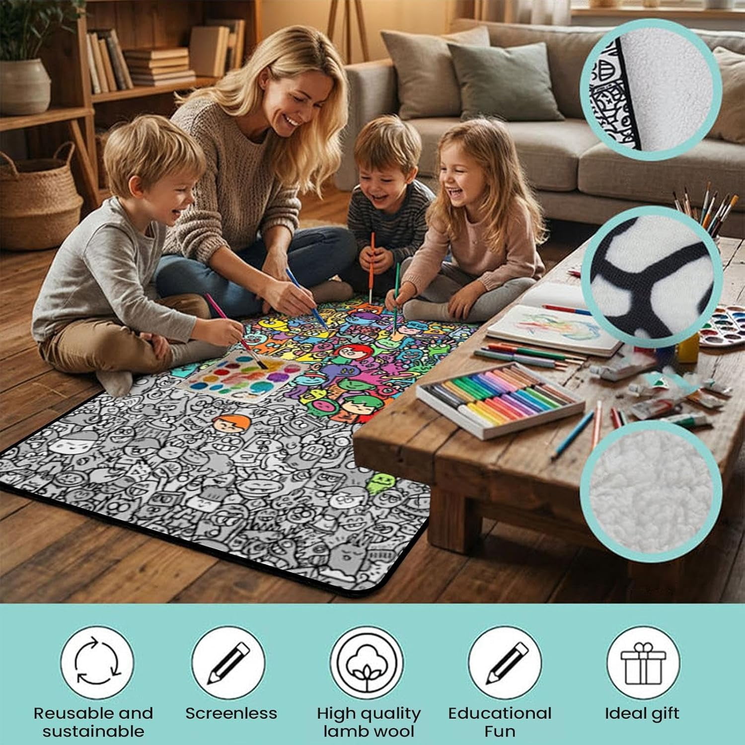 Coloring Blanket DIY Washable Sofa Throw | Art and Craft Coloring Blanket for Boys, Girls, Families, Craft Lovers, Preschoolers | Birthday, Holiday, Living Room, Bedroom, Apartment Fun Activity
