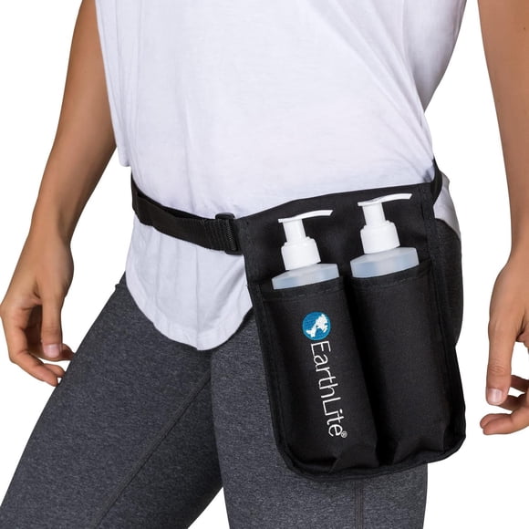 Funda Doble de Aceite de Masaje EARTHLITE en Negro con Cinturón Ajustable para Botellas de 8oz