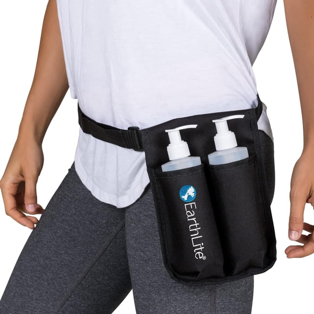 Funda Doble de Aceite de Masaje EARTHLITE en Negro con Cinturón Ajustable para Botellas de 8oz