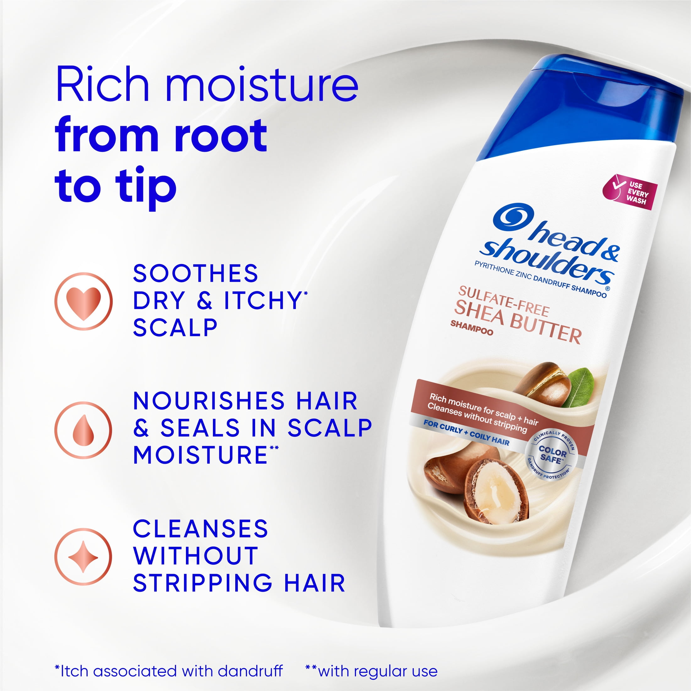 Head and Shoulders Dandruff Shea Butter Shampoo, Rich Moisture, Color Safe, Curly & Coily Hair, 12.5 fl oz