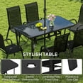thumbnail image 3 of Outsunny 8 Piece Patio Furniture Set with Umbrella, Outdoor Dining Table and Chairs, 6 Chairs, Push Button Tilt and Crank Parasol, Glass Top, Black, 3 of 9