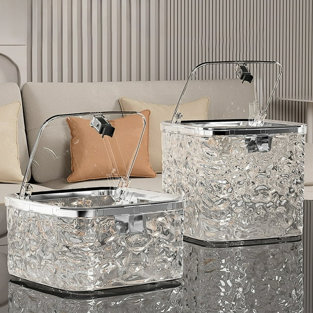 Bote de basura de escritorio Water Ripples | Cubo de basura de plástico de gran capacidad con tapa desplegable | Almacenamiento transparente y multifuncional | Diseño moderno, delgado y que ahorra