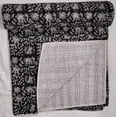 thumbnail image 3 of Black and White Floral Indian Kantha Quilt Handmade Cotton Bedspread Hand-Stitched Indian Quilt Lightweight Boho Bedding Blanket, 3 of 6