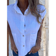 thumbnail image 4 of Camisa de y Algodón para Mujer, Blusa Holgada de Verano con Cuello en V y Corta, Informal, Color , Talla S, 4 of 9