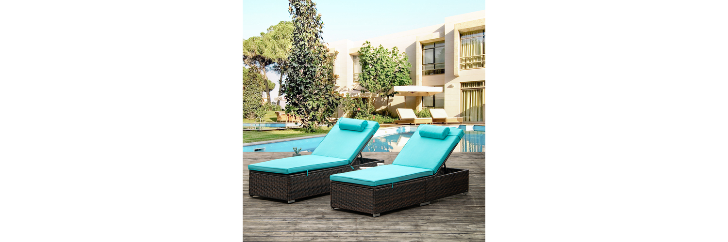 Famliy Set Outdoor PE Wicker Chaise Lounge - 2 Piece Patio Brown Rattan Reclining Chair Furniture Set Beach Pool Adjustable Backrest Recliners with Side Table and Comfort Head Pillow - image 1 of 1