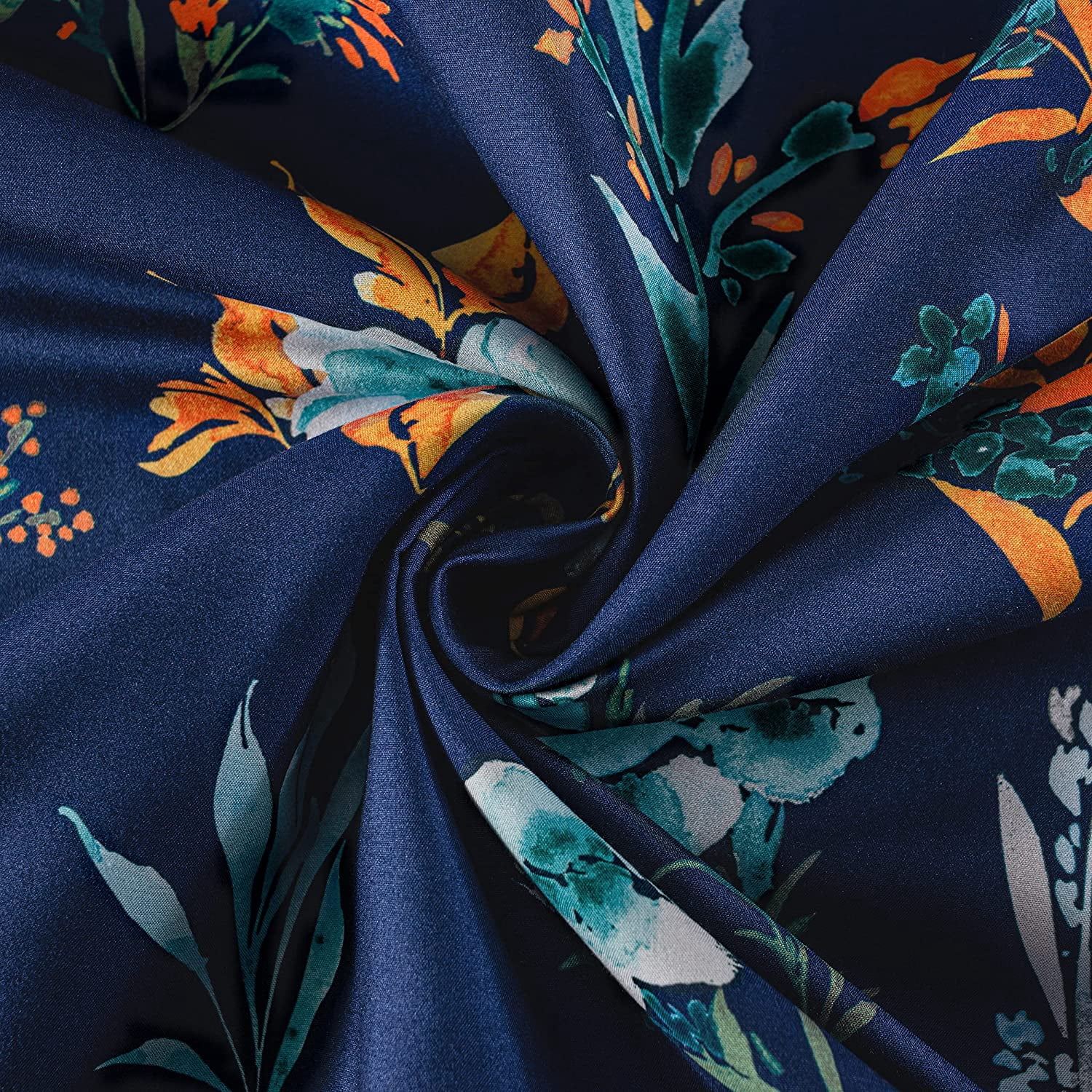 DriftAway Sylvia Floral Botanical Herbs Watercolor Printed Pattern Lined Blackout Window Curtain Grommet 52" x 84" Navy