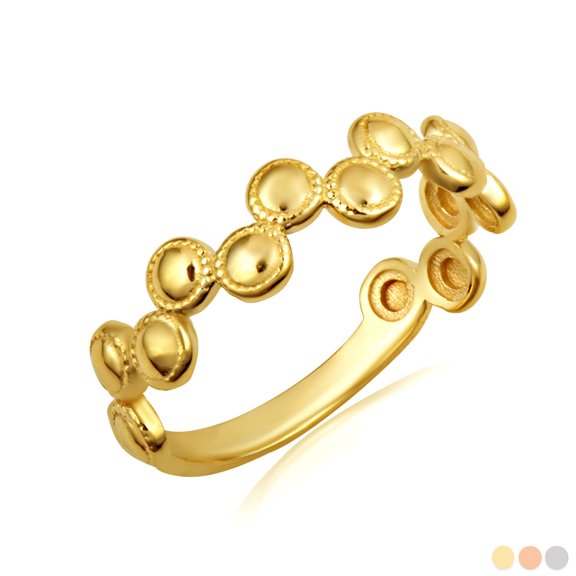10k Yellow Gold Beaded Circle Bubble Band Ring (Size 4)