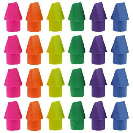 Emraw 6 Assorted Color Cap Fun Mini Eraser Top for Pencils - Use in School, Home & Office (24