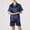 Blue, variant on JIANJIA Mens Pajama Sets Solid Color Lapel Short Sleeve Tops With Shorts Shorts Loose Breathable Two Piece Underwear Homewear