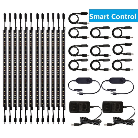 TORCHSTAR 2 Pack 6-light Pack 12" Smart LED Light Bar Kit, Work with Alexa for Under Cabinet, Under Counter, Gun Safe, Closet, Shelf, 3000K Warm White