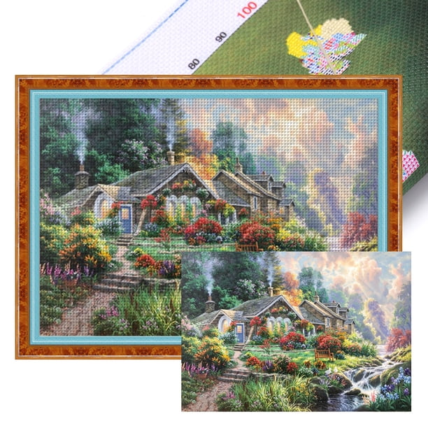 Hilo Algodón Ecológico Bordado 11CT Punto Cruz Paisaje Otoñal 60x45cm