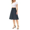 thumbnail image 6 of vigerkar Women Casual Cotton Linen Skirts Frill Tie Waist A-Line Midi Skirt with Pockets Navy, XL, 6 of 8