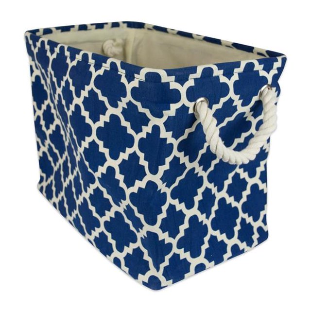 Design Imports CAMZ36074 16 x 10 x 12 in. Lattice Rectangle Polyester Storage Bin, Navy - Medium