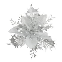 Leodye 12 Pcs Christmas Glitter Poinsettia Flowers Artificial Berry Picks Christmas Tree Ornaments Artificial Christmas Flowers with Clips for Xmas Wedding Wreath Floral Decorations