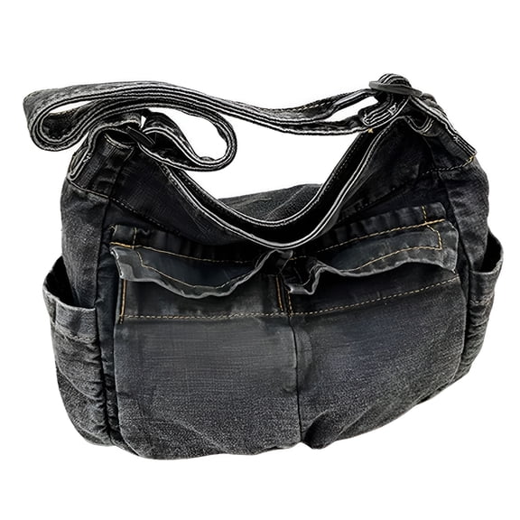 GASTROPOD Denim Vintage Messenger Bag Retro Jeans Tote Bag Large Capacity Women Casual Satchel Bag Fashion Shoulder Bag Handbag Black