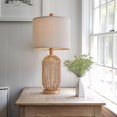thumbnail image 2 of 21 inch Boho Table Lamp for Living Room, Bedside Lamp for Nightstands, Rattan Lamp for Bedroom, Farmhouse Table Lamp for Room Decor, End Table, Retro, Brown, 1 Pack, 2 of 7