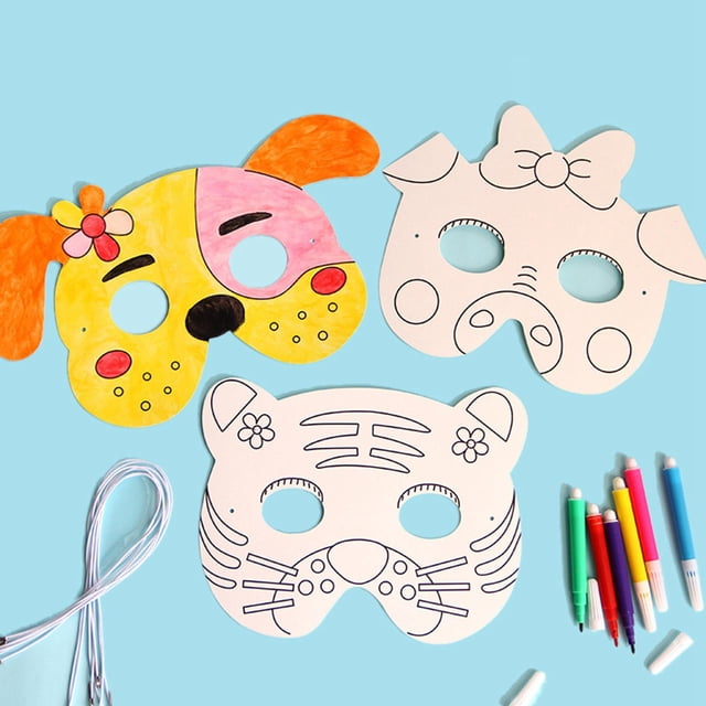 Juego de máscaras de animales en blanco para bricolaje, máscaras de bricolaje, cómodas de usar para de pintura de jardín de infantes, estilo B BLESIY Rollo de papel para colorear