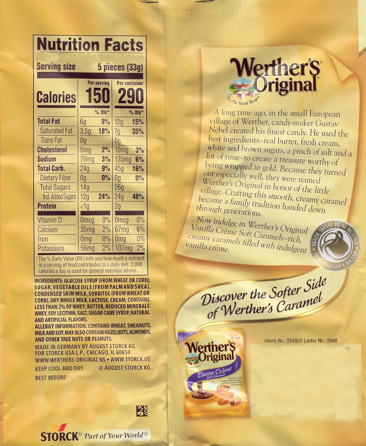 Bulk Werthers Original Hard Candy | Bulk Candy Individually wrapped | Werthers Caramel Candy | 1 lb Individual Flavor Bag | Ships in an Aromatik™ Resealable Pouch (Vanilla Crème)