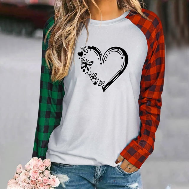 Nouveaux Hauts pour Femmes 2023 Mode Col Rond Manches Longues T-Shirt Grande Taille Automne Imprimé Blouse Ample Hauts Chemise Manches Longues pour Femmes