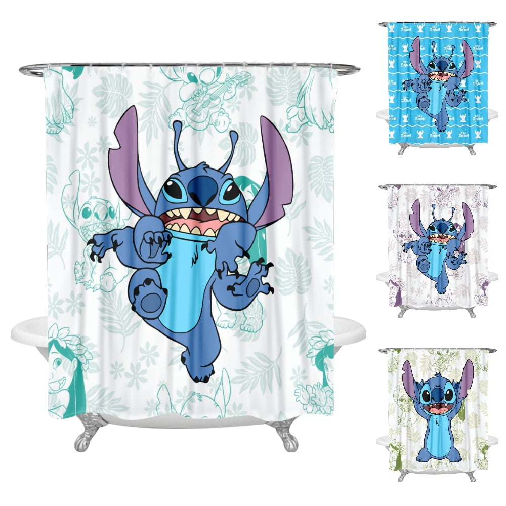 Stitch Shower Curtain, Weighted Hem Shower Curtain Cloth with 12 Hooks for Hotel Bathtub ...