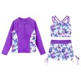 thumbnail image 3 of YONGHS Girls 3 Piece Rash Guard Tankini Set Floral Bikini with Long Sleeve Zip Shirt Swimwear Bathing Suit Purple-B 12, 3 of 7