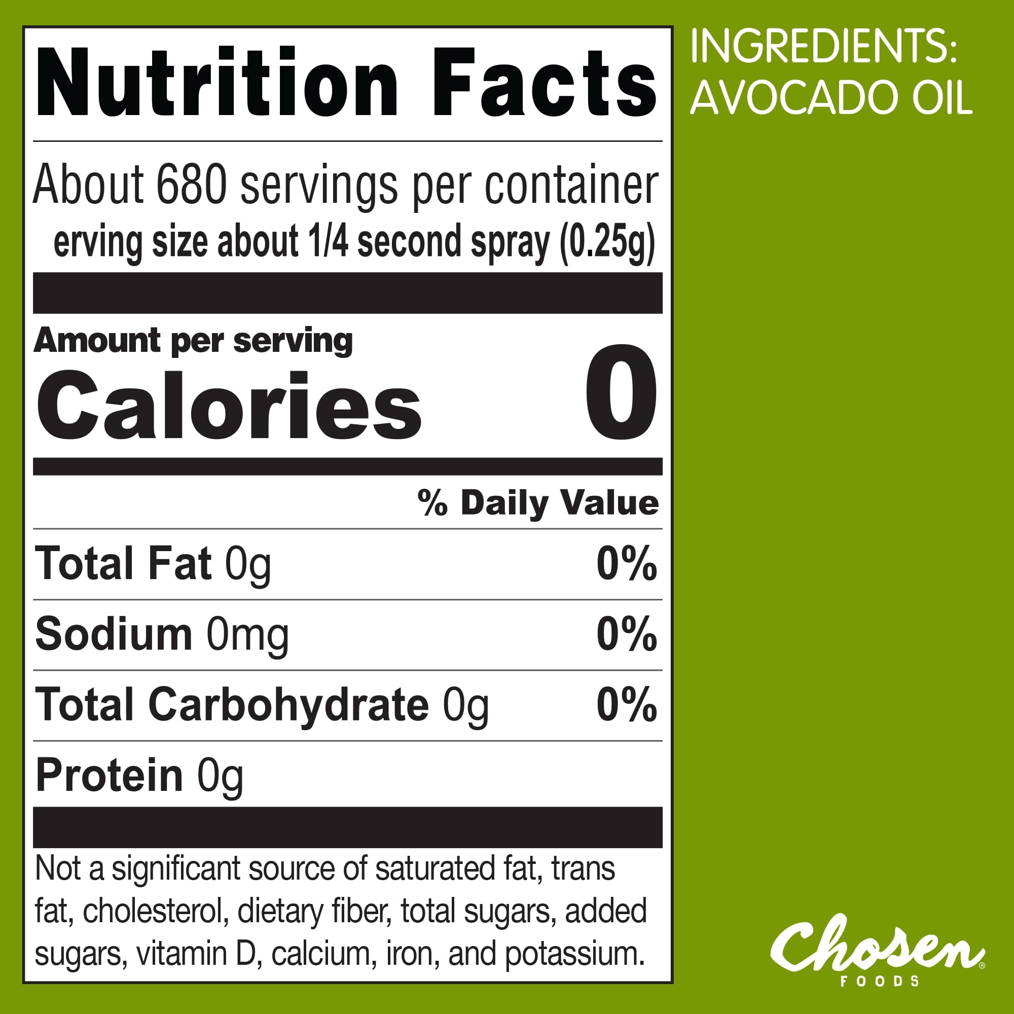 Chosen Foods 100% Pure Avocado Oil Spray, Keto and Paleo Diet Friendly, Kosher Cooking Spray for Baking, High-Heat Cooking and Frying (6 oz, 6 Pack)