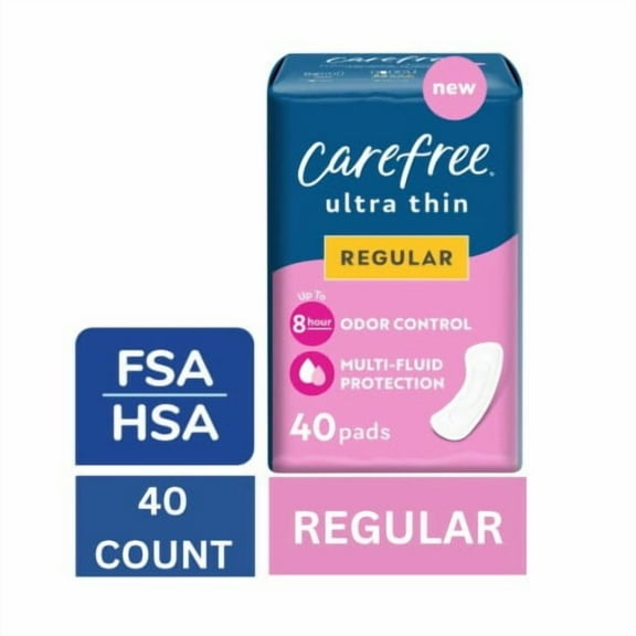 Pack of 2 - Carefree Ultra Thin Pads Regular Absorbency Unscented 40 count Packaging May Vary